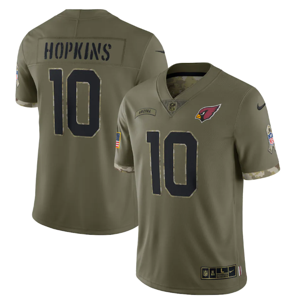 Men's Arizona Cardinals #10 DeAndre Hopkins Olive 2022 Salute To Service Limited Stitched Jersey